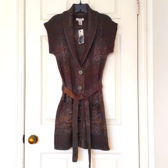 NWT. Vertigo Paris Wool blended short sleeve multi colored long cardigan sweater - Picture 3 of 4